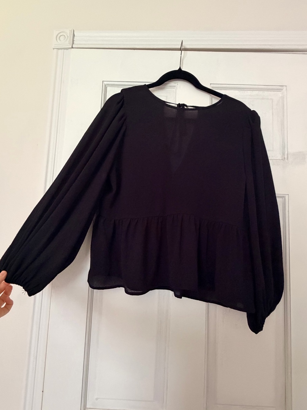 Express Black Peplum Blouse with Balloon Sleeves